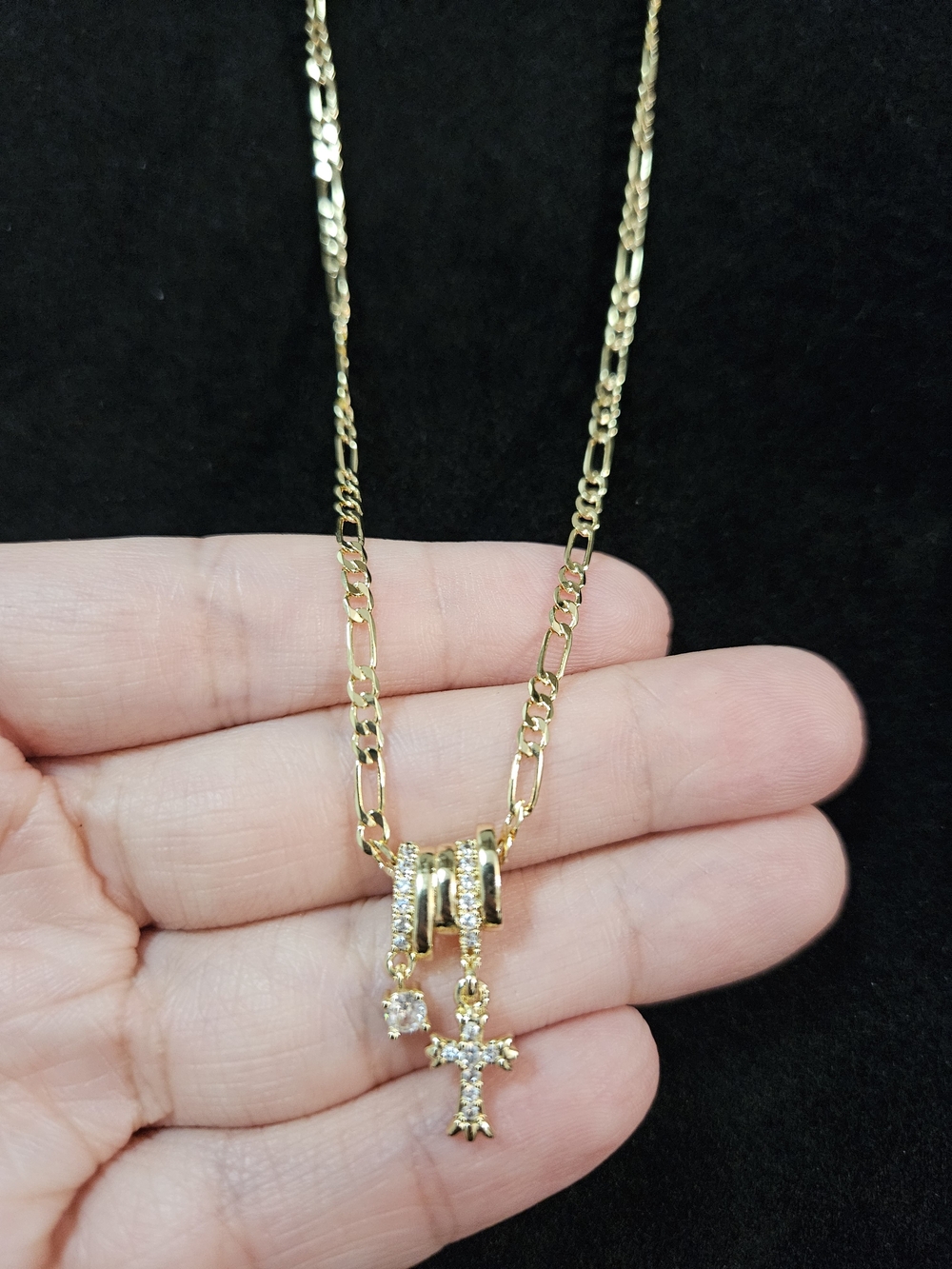 Gold Plated Cross and CZ Pendant Necklace 20 Inches